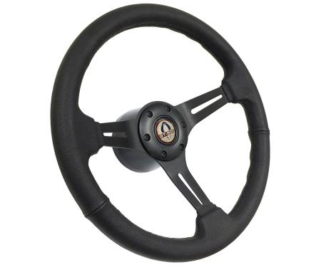 Auto Pro USA 1965-1967 Ford Mustang VSW S6 Sport Leather Steering Wheel Kit, Incl. 14 in. Dia. Steering Wheel, 6-Bolt Kit 70 mm ST3060B-9B-4BLK