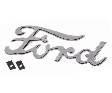 Dennis Carpenter Hood Emblem - Ford Script - 1939-40 Ford Car, 1955-56 Ford Truck 91A-16606