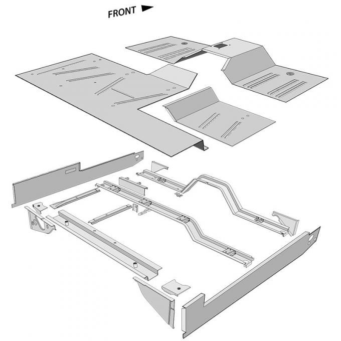 Dennis Carpenter Front Floor Pan - Unassembled - NOT Welded - 1968-77 Ford Bronco C8TZ-9611135-A
