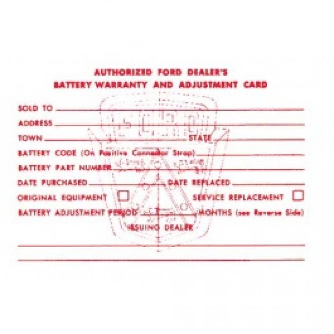 Ford Thunderbird Battery Warranty Card, 1956-57