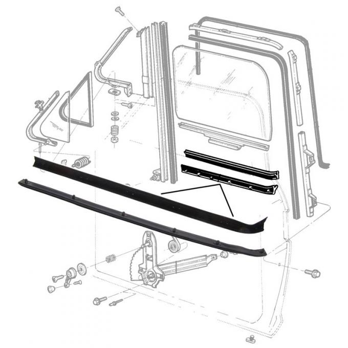 Dennis Carpenter Door Glass Anti-Rattlers - Right - 1973-79 Ford Truck, 1978-79 Ford Bronco D7TZ-1021452-PR