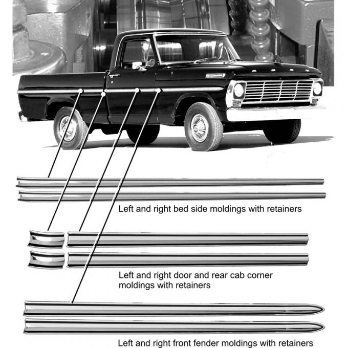 Dennis Carpenter Body Side Molding Set - Long Bed - 1967 Ford Truck C7TZ-8121048-B