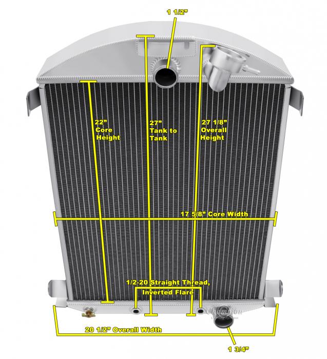 Champion Cooling 1930-1931 Ford Model A 3 Row All Aluminum Radiator Made  With Aircraft Grade Aluminum CC3031CH