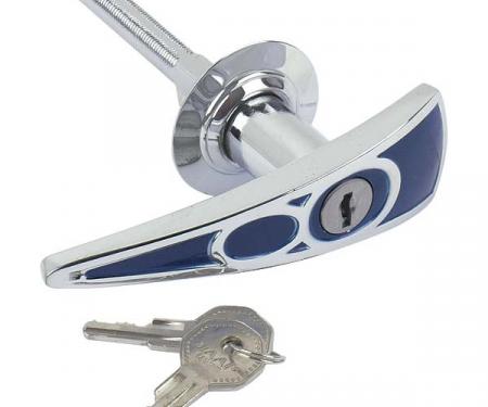 Locking Trunk Lid Handle - Chrome With V8 On A Blue Background - Includes 2 Keys - Ford