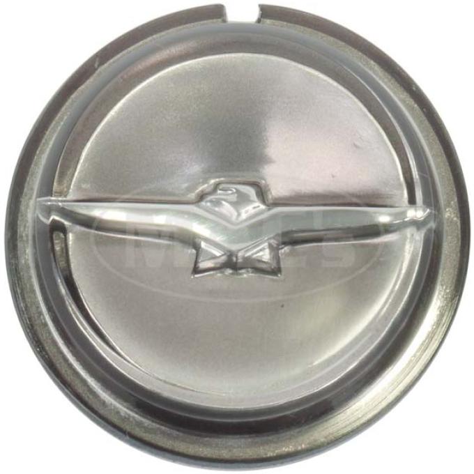 Ford Thunderbird Roof Side Emblem Insert, Silver Bird On Argent Background, For Landau Bar, 1966