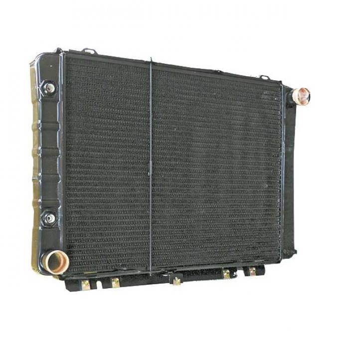 Ford Thunderbird Radiator, 17 High Core, Requires 90 Degree Tube & Flare Fitting for Trans Cooler Lines, Late 1964-66