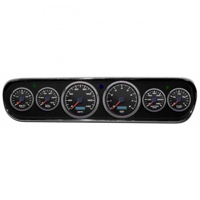 Mustang - New Vintage USA Performance ll Series DIY Gauge Panel Kit - 6 Gauge Package, Black Dial, 1964-1966 - Programmable Speedometer MPH