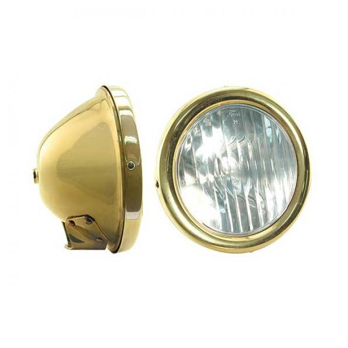 Model T Ford Headlights - Complete Assemblies - Brass Buckets With Brass Rims For Bar Mounting