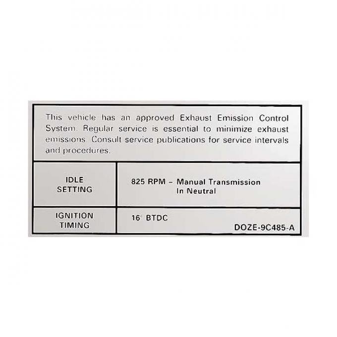 Ford Mustang Decal - Emissions - Boss 302 Through Early 1970