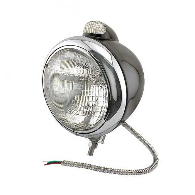 Headlights - Guide 682-C Style - 12 Volt - Clear Quartz Halogen - Black Shell With Chrome Rim - Perfect For Your Ford Hi-Boy