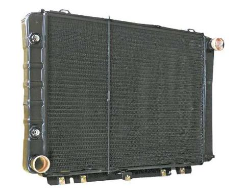 Ford Thunderbird Radiator, 17 High Core, Requires 90 Degree Tube & Flare Fitting for Trans Cooler Lines, Late 1964-66