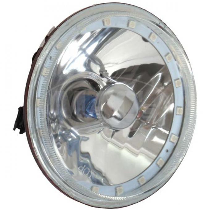 Headlight, 5 3/4 Inch Round Elite Diamond With Multi Color LED Halo