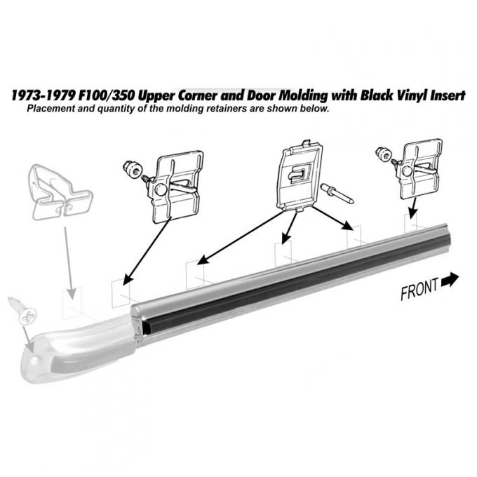 Dennis Carpenter Upper Door Molding - Left Hand - 1973-79 Ford Truck, 1978-79 Ford Bronco D3TZ-1020939-B