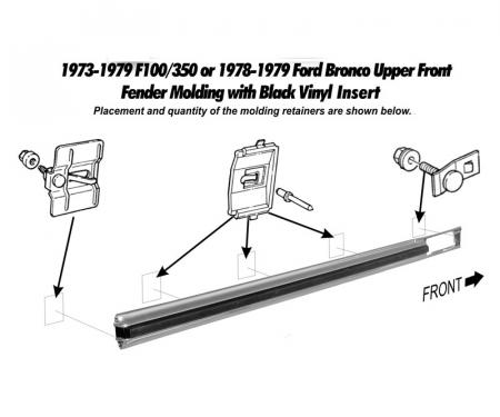 Dennis Carpenter Upper Front Fender Molding - LH - 1973-79 Ford Truck, 1978-79 Ford Bronco D3TZ-16004-C