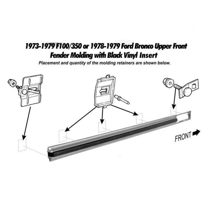 Dennis Carpenter Upper Front Fender Molding - LH - 1973-79 Ford Truck, 1978-79 Ford Bronco D3TZ-16004-C