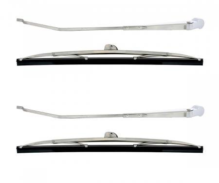 United Pacific Polished Stainless Steel Wiper Arm & Blade Kit For 1966-77 Ford Bronco 110299