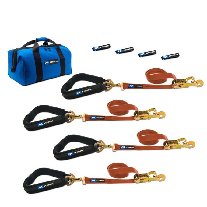 Race Ramps 2 x 6 Pro Pack Premium Tie-Down Strap Kit with 24 Axle Strap, Direct Hook Ends & Chain Extensions - Orange 518617