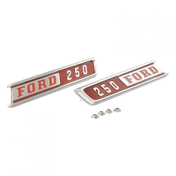 Dennis Carpenter Hood Side Emblems - F250 - Pair - 1967 Ford Truck C7TZ-16720-250