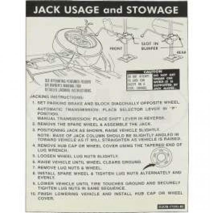 Jack Instruction Decal, Torino, 1972