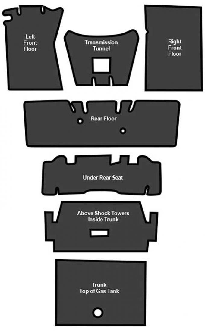 OER 1964-73 Mustang Fastback Sound Deadener 7 Piece EVA A4125A00